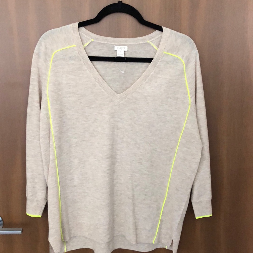 J.Crew Neon Piping V-Neck Sweater